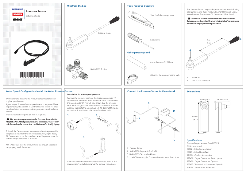 Page n°1 - Manuel utilisateur Simrad Pressure Sensor