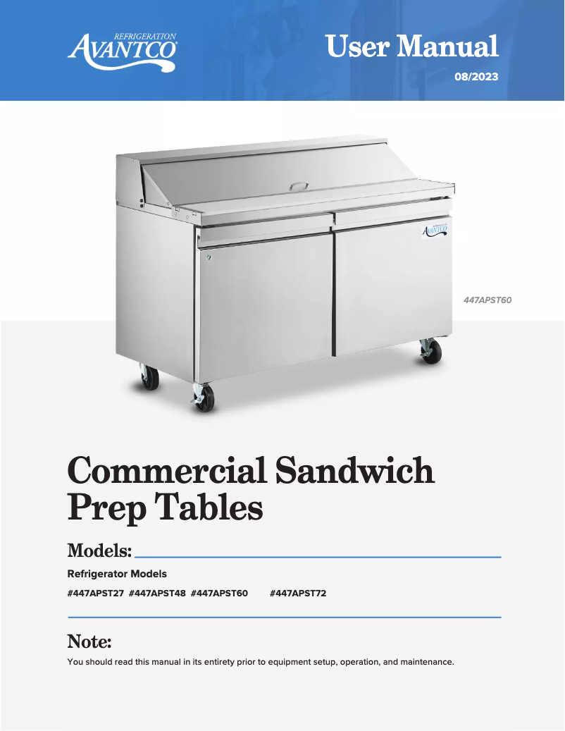 Page n°1 - Manuel utilisateur Avantco Plus APST-27-8