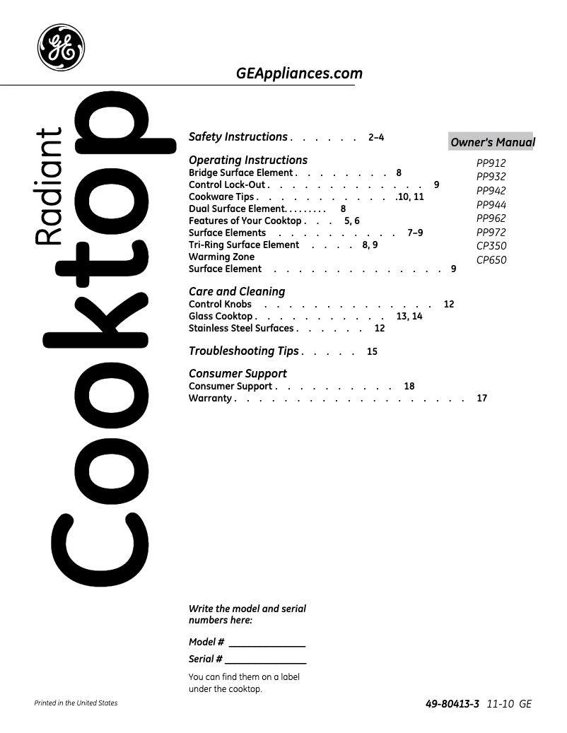 Page 1 of the manual Instruction Manual GE JP656SDSS