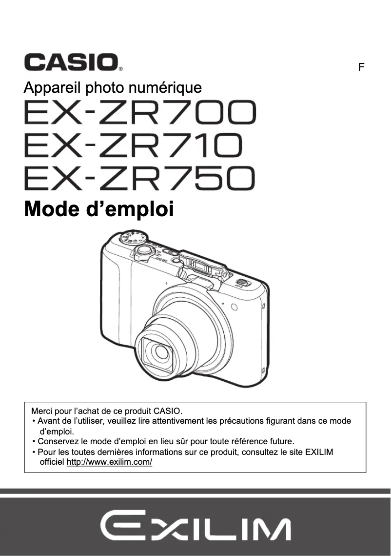 Image de la première page du manuel de l'appareil Exilim EX-ZR700