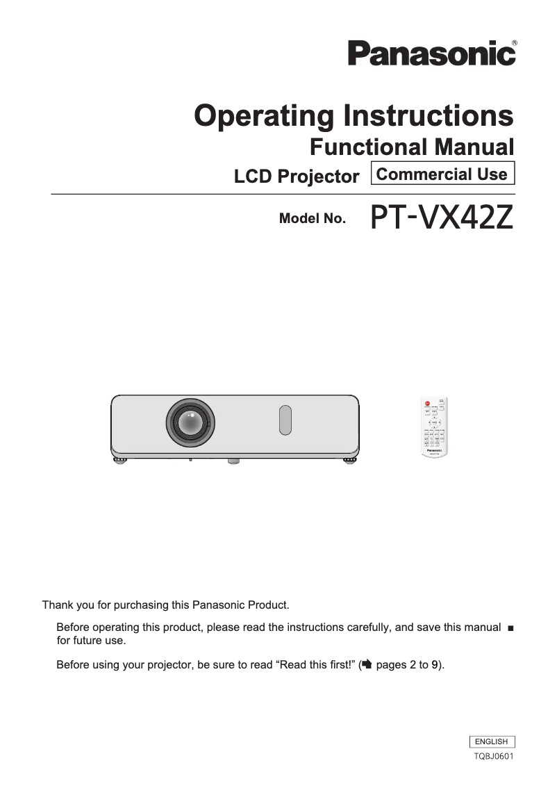 Page n°1 - Manuel utilisateur Panasonic PT-VX42ZE