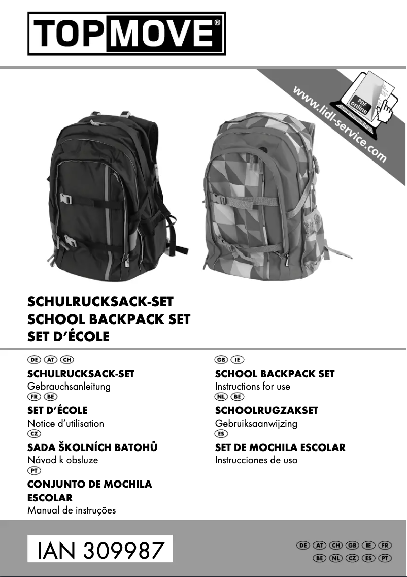 Page 1 de la notice Manuel utilisateur Topmove IAN 309987