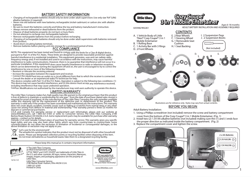 Page 1 de la notice Manuel utilisateur Little Tikes Cozy Coupe 3 in 1 Mobile Entertainer