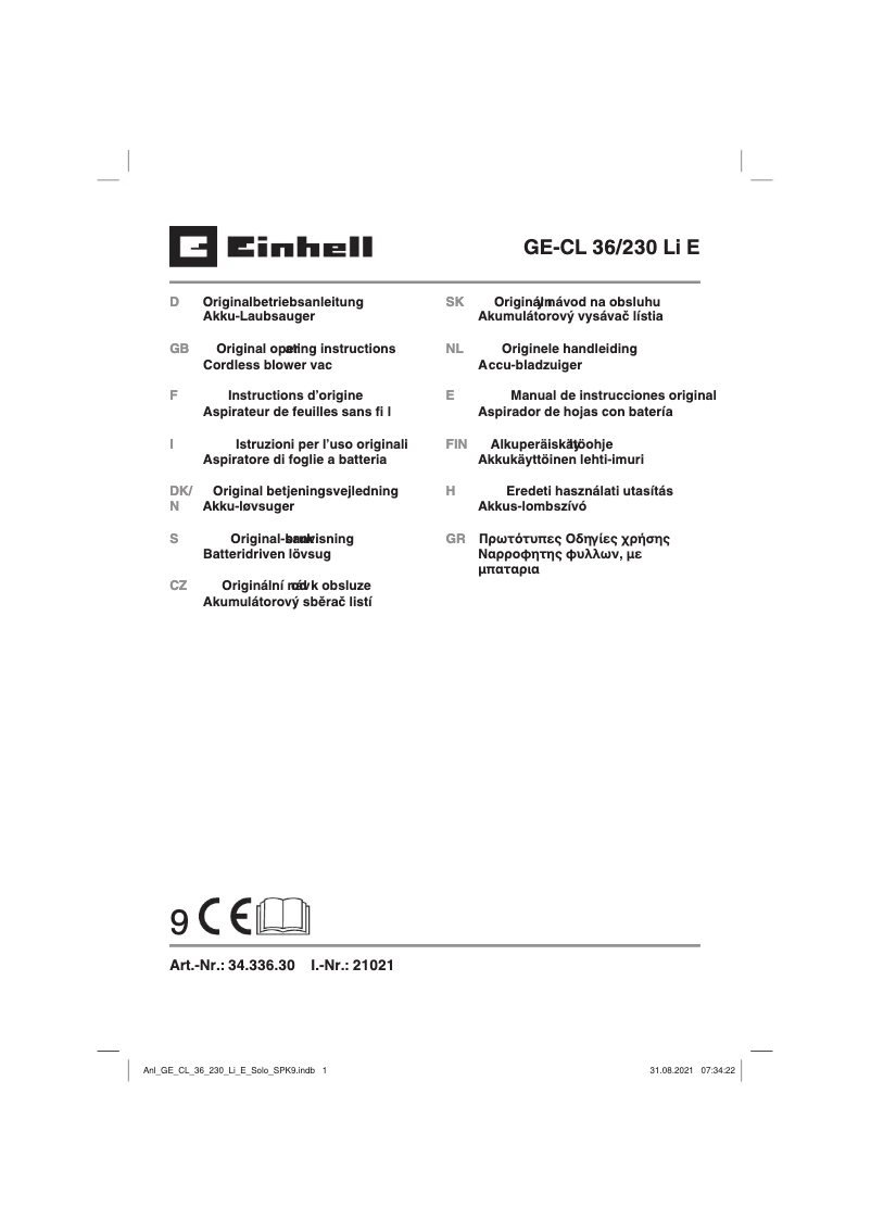 Page 1 de la notice Manuel utilisateur Einhell GE-CL 36/230 Li E