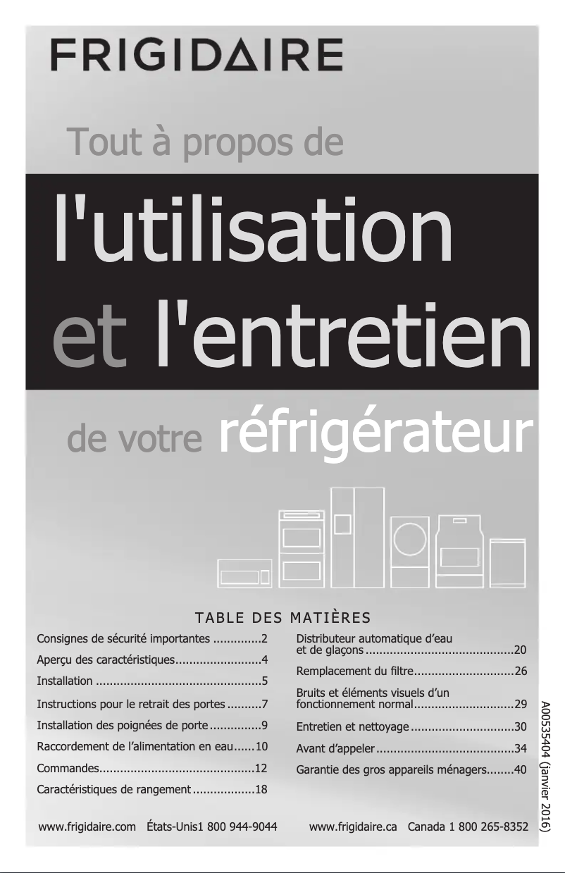 Page 1 de la notice Manuel utilisateur Frigidaire FGHS2631PE
