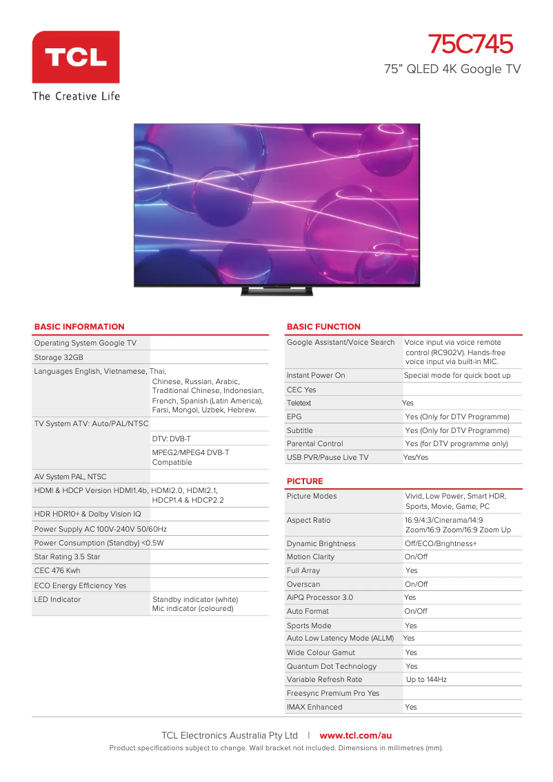 First page image of the manual for 75C745