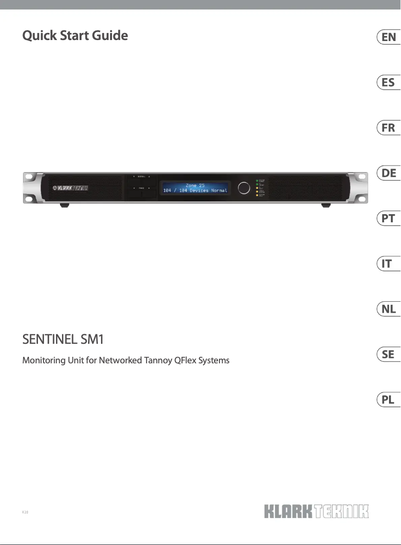 Page 1 de la notice Guide de démarrage rapide Klark Teknik Sentinel SM1