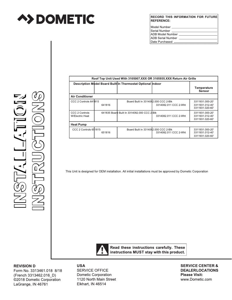 Page 1 de la notice Manuel utilisateur Dometic Penguin II