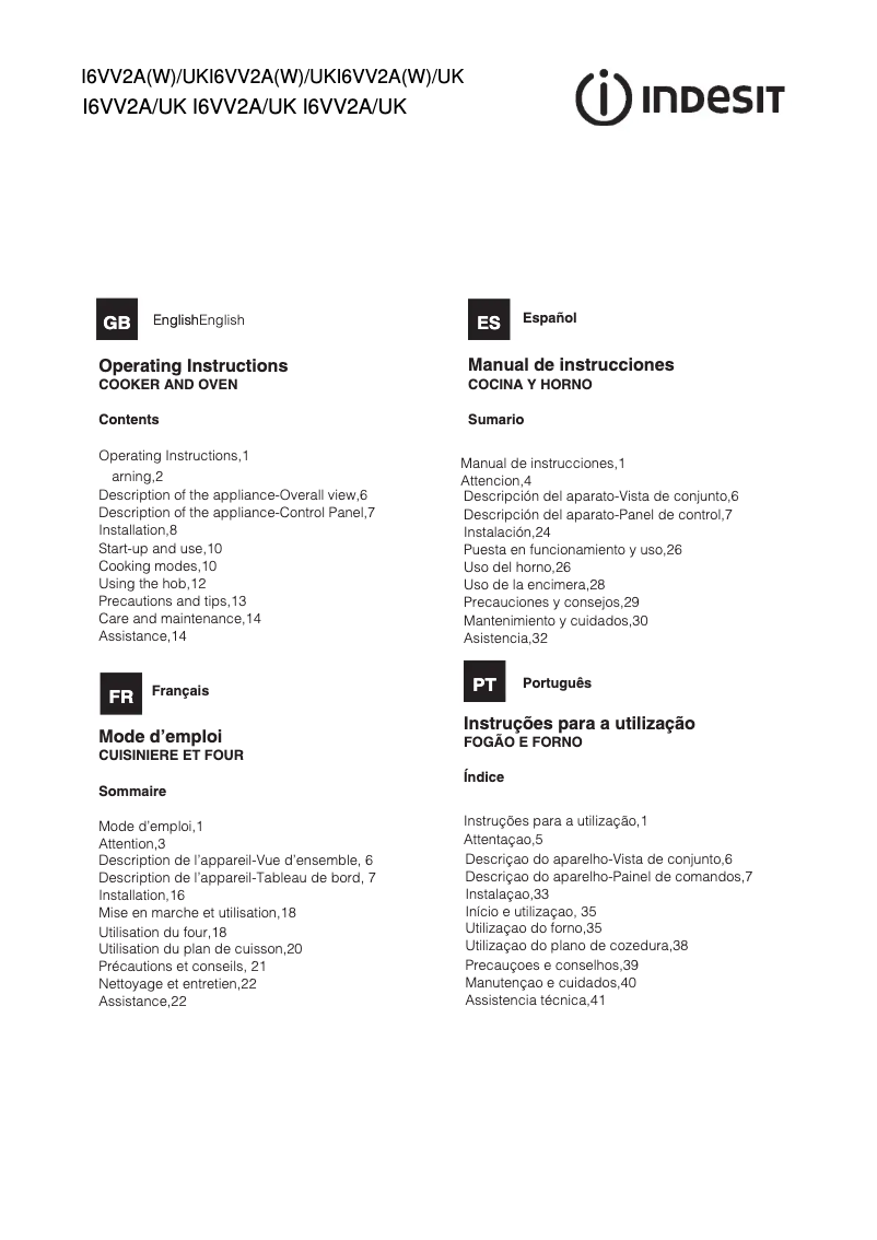 Page n°1 - Manuel utilisateur Indesit I6VV2A(W)/UK