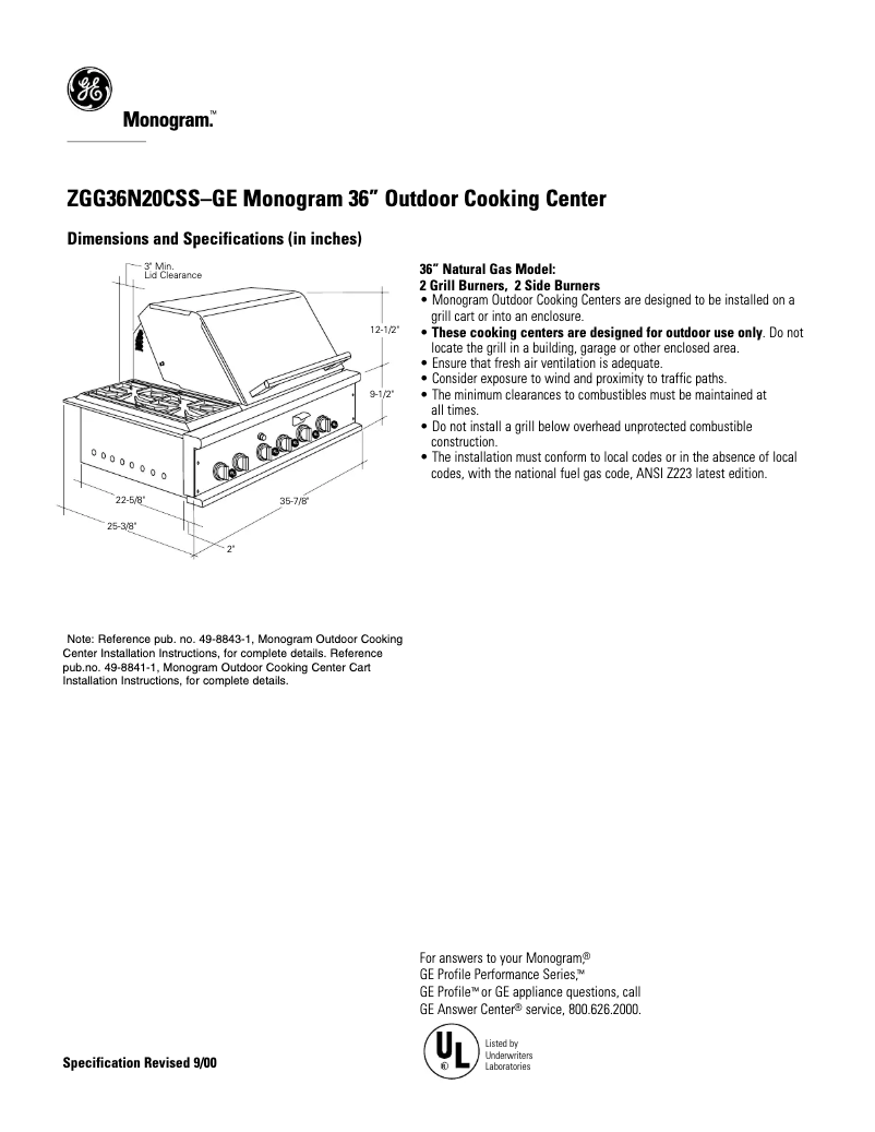 Page n°1 - Fiche technique GE ZGG36N20CSS