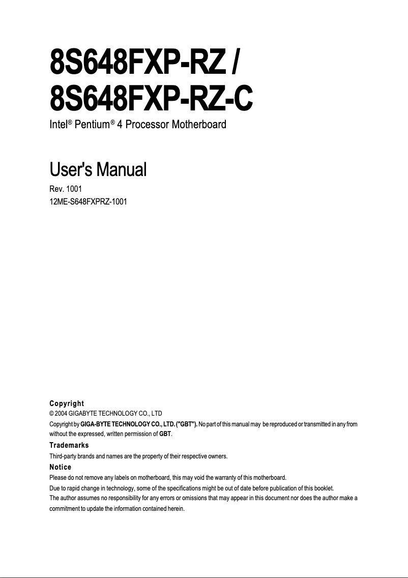 Image de la première page du manuel de l'appareil 8S648FXP-RZC