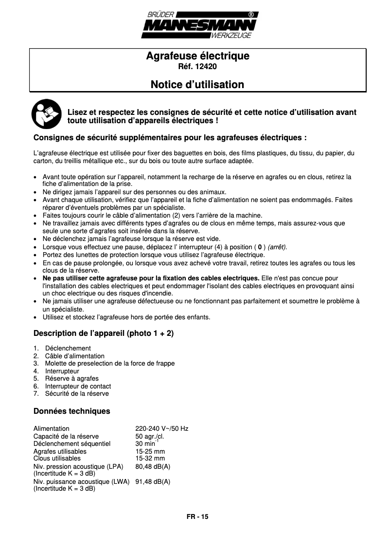 Image de la première page du manuel de l'appareil 12420