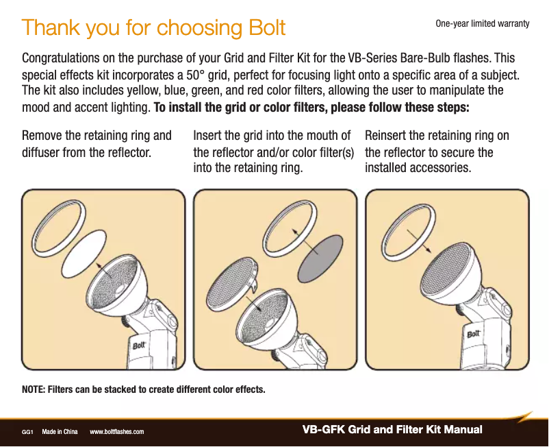 Page 1 de la notice Manuel utilisateur Bolt VB-GFK