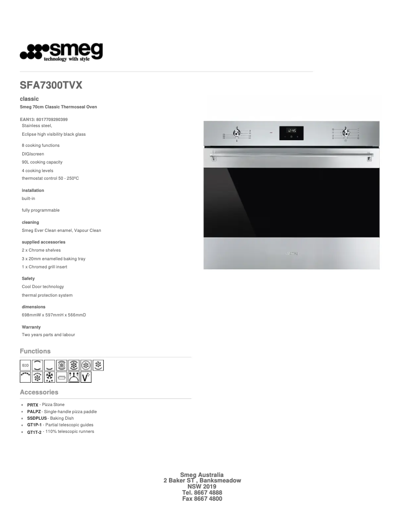 Page 1 de la notice Fiche technique Smeg SFA7300TVX