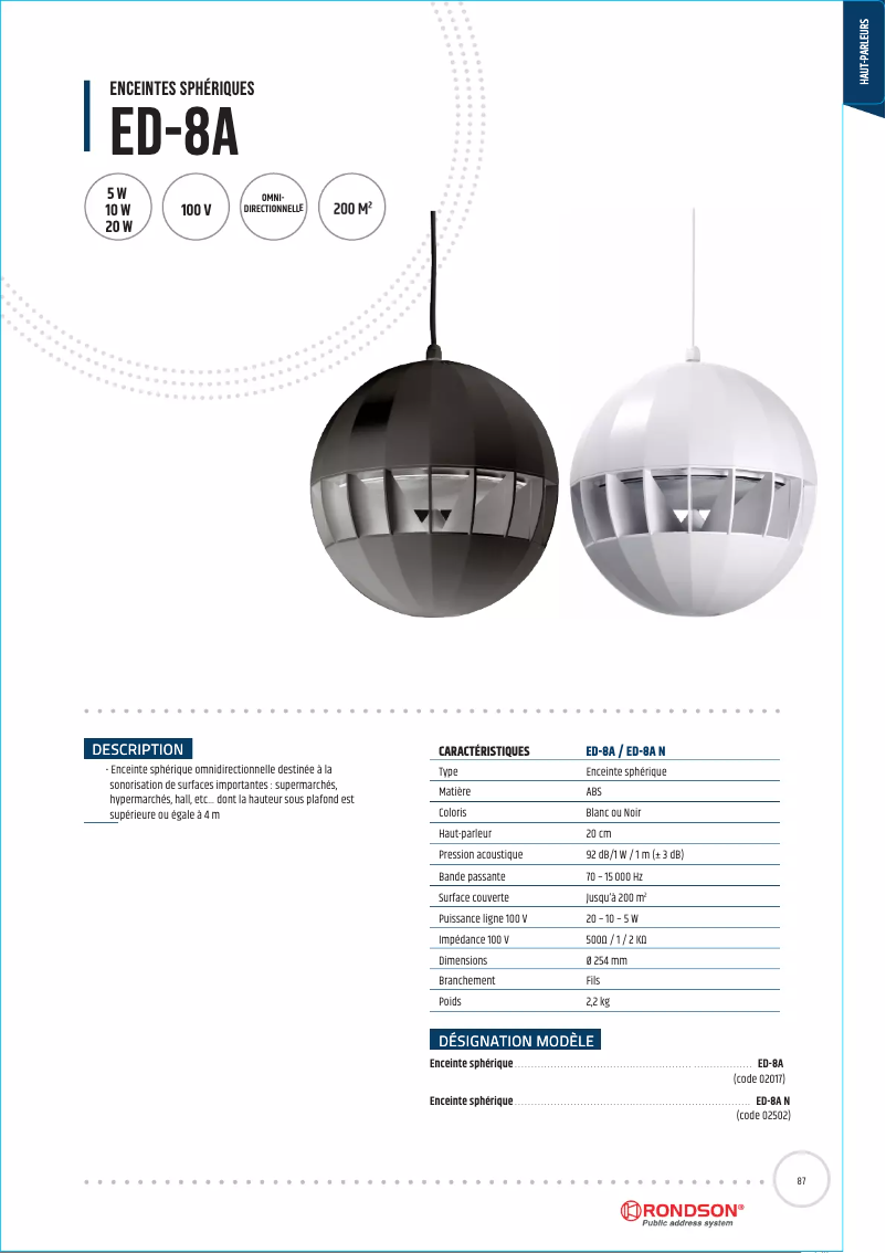 Page 1 de la notice Manuel utilisateur Rondson ED-8A