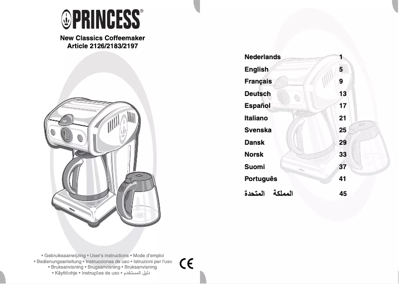 Page 1 de la notice Manuel utilisateur Princess New Classics Coffeemaker 242197