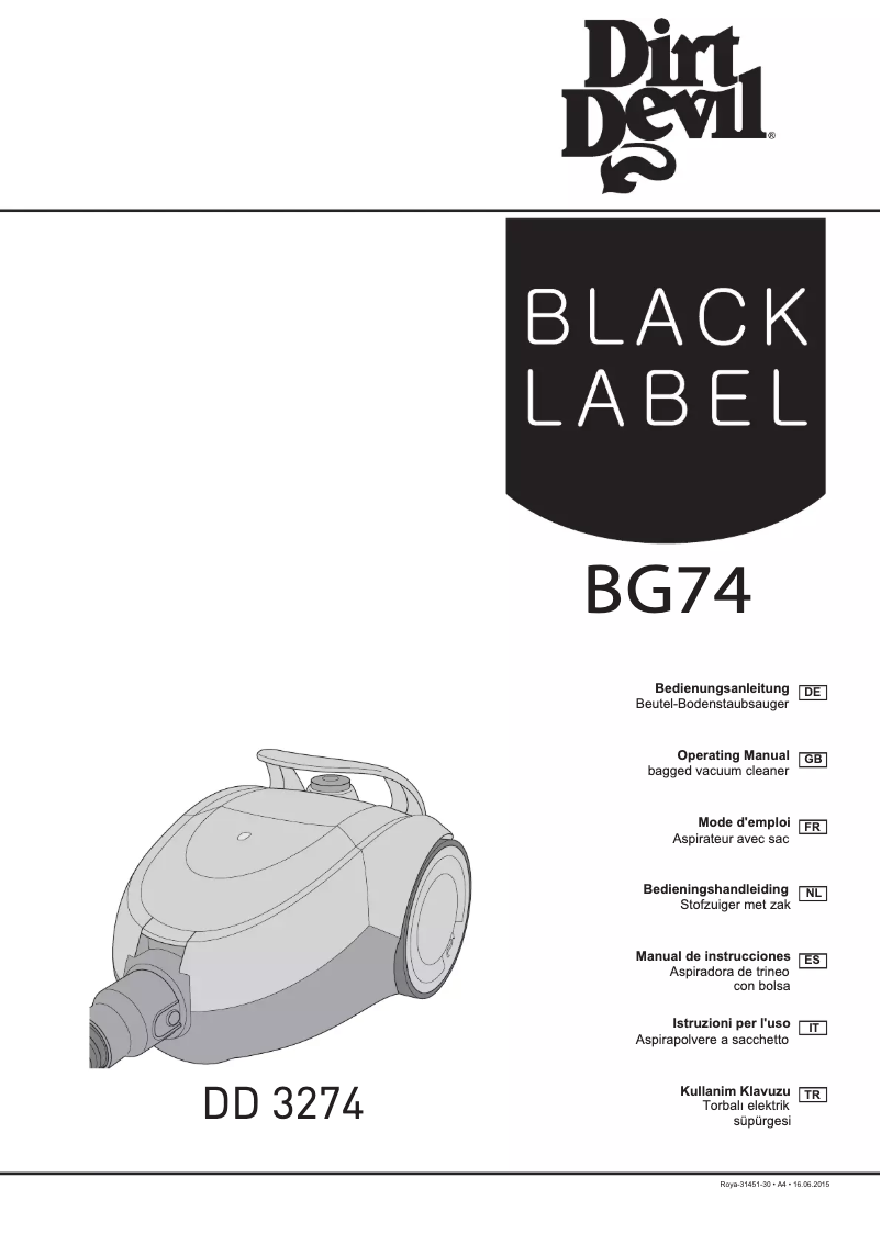 Page 1 de la notice Manuel utilisateur Dirt Devil BG74