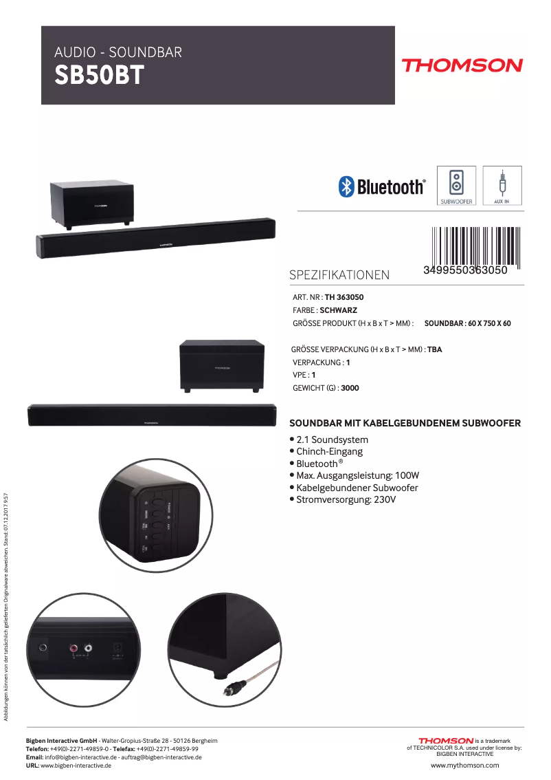 Image de la première page du manuel de l'appareil SB50BT