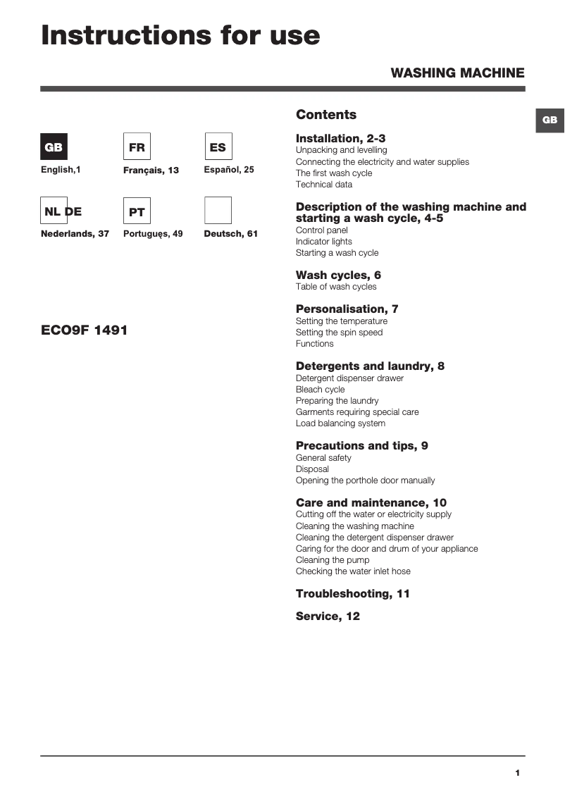 Image de la première page du manuel de l'appareil ECO9F 1491 (EU) /S