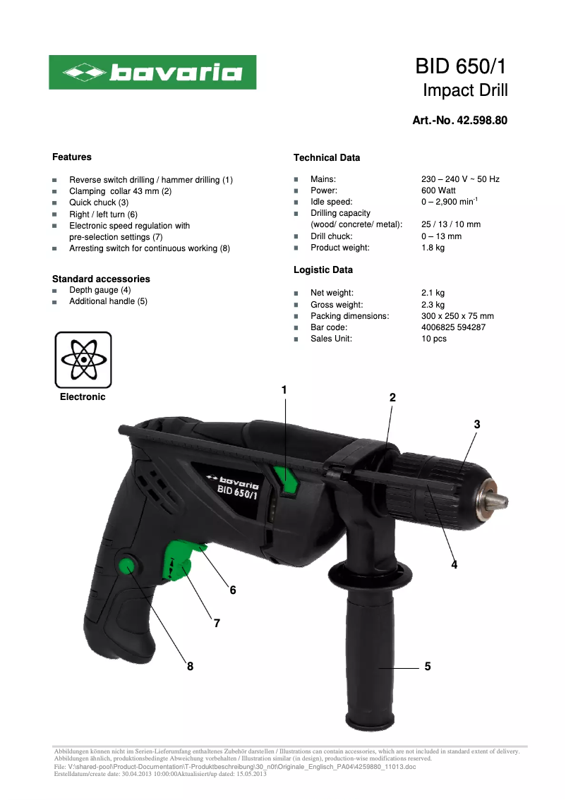 Page 1 de la notice Manuel utilisateur Bavaria BID 650/1