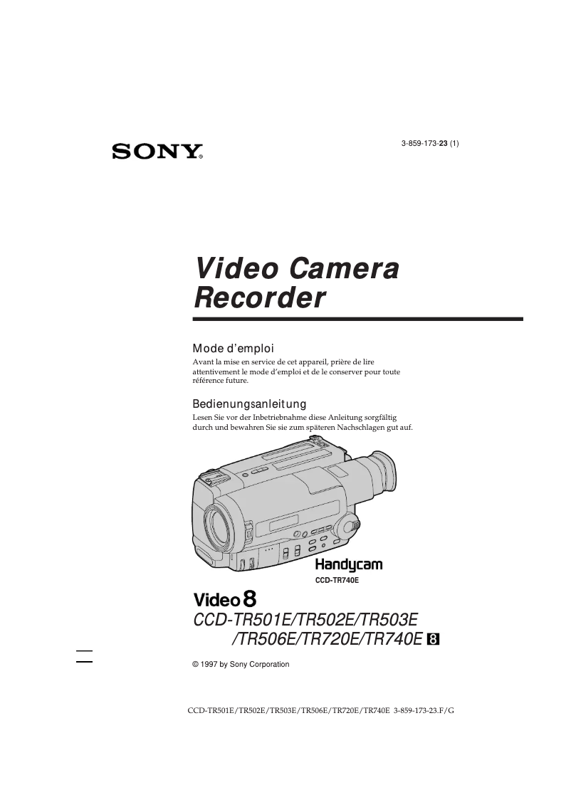 Page 1 de la notice Manuel utilisateur Sony CCD-TR740E
