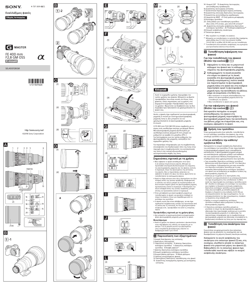 Page 1 de la notice Manuel utilisateur Sony SEL400F28GM