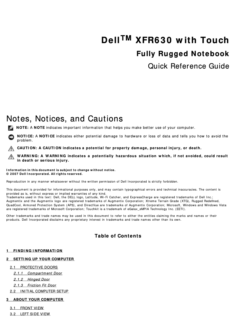 Page 1 de la notice Guide d'installation Dell Latitude D630 XFR
