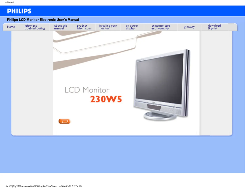 Page n°1 - Manuel utilisateur Philips 230W5