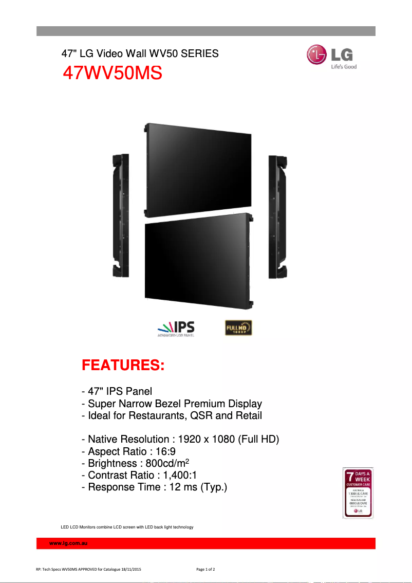 Page n°1 - Fiche technique LG 47WV50MS
