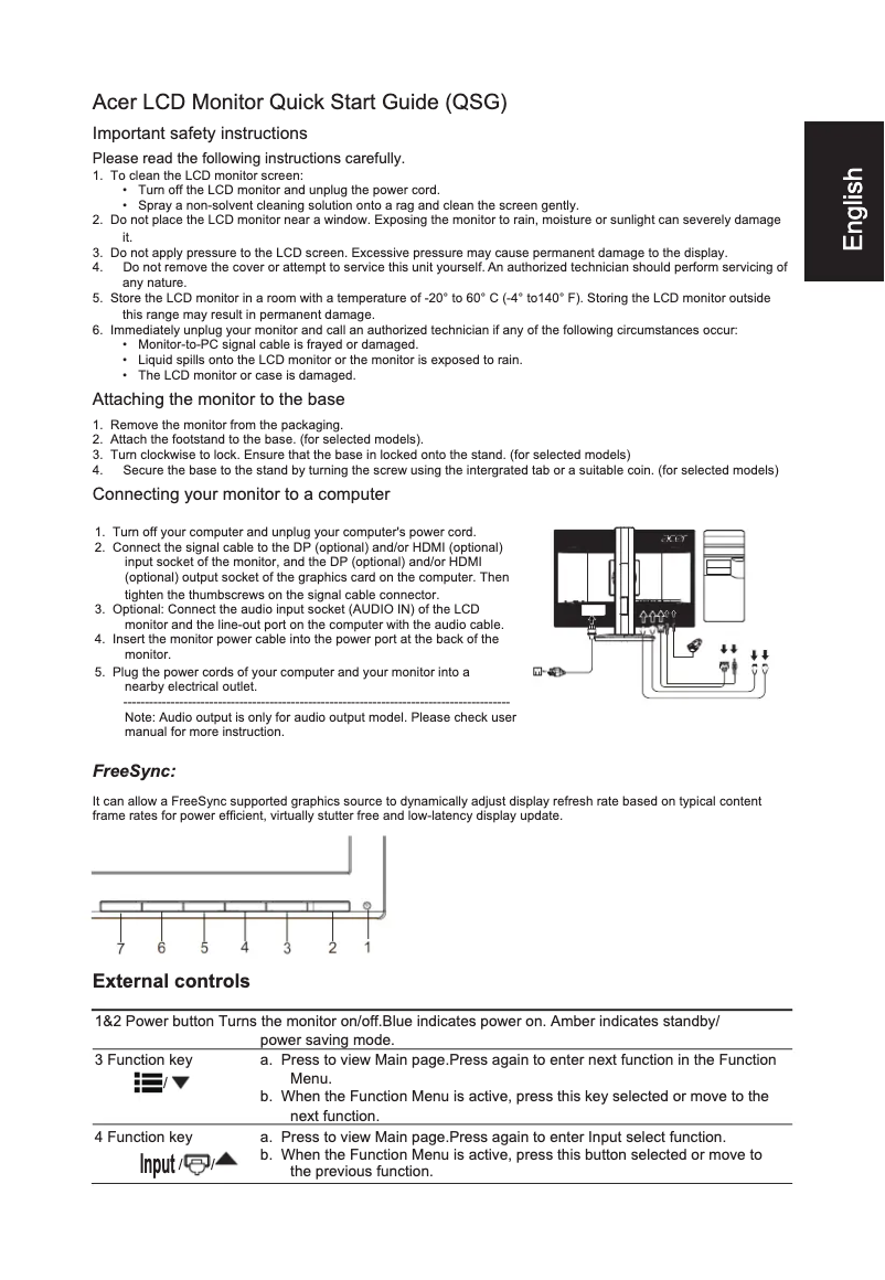 Page n°1 - Guide de démarrage rapide Acer XF240QP