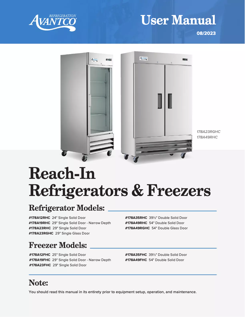 Página 1 del manual Manual de usuario Avantco U-35R-HC