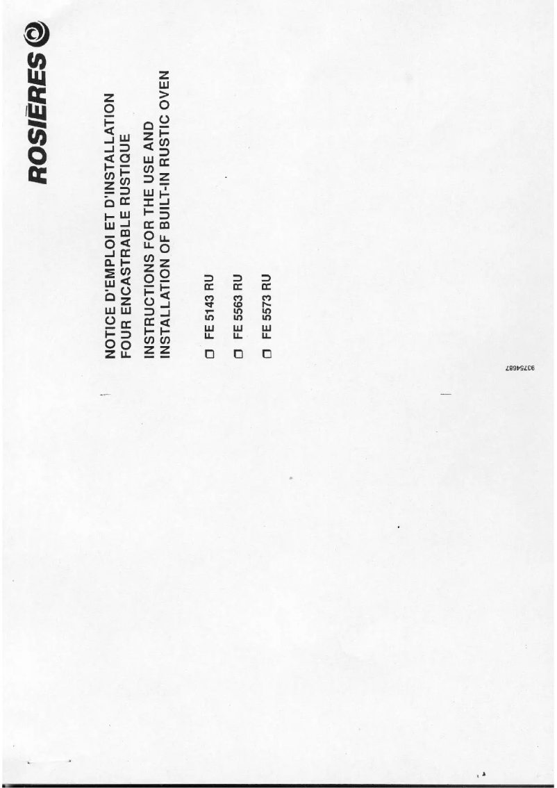 Page 1 de la notice Manuel utilisateur Rosieres FE 5573 RU