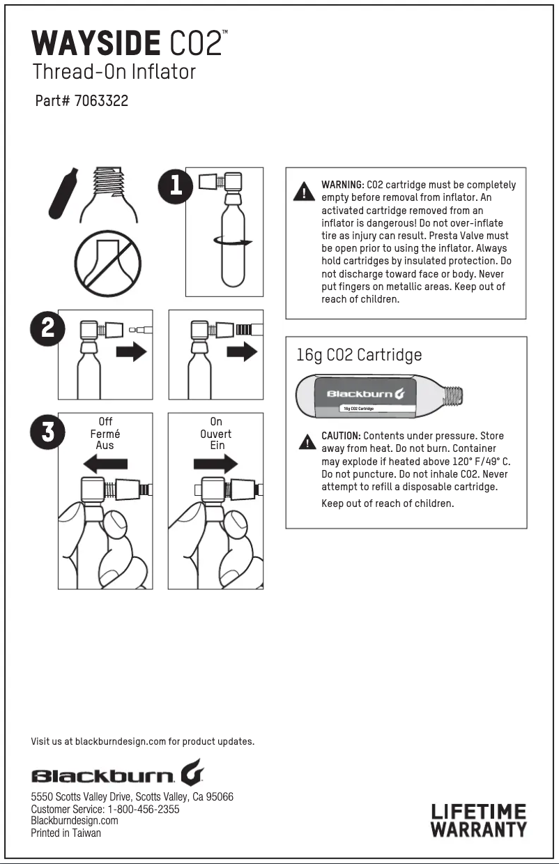 Page 1 de la notice Manuel utilisateur Blackburn Wayside CO2