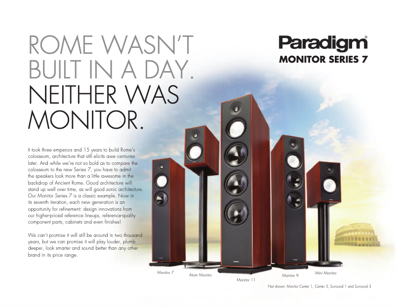 Page 1 de la notice Fiche technique Paradigm Monitor Center 1 v7