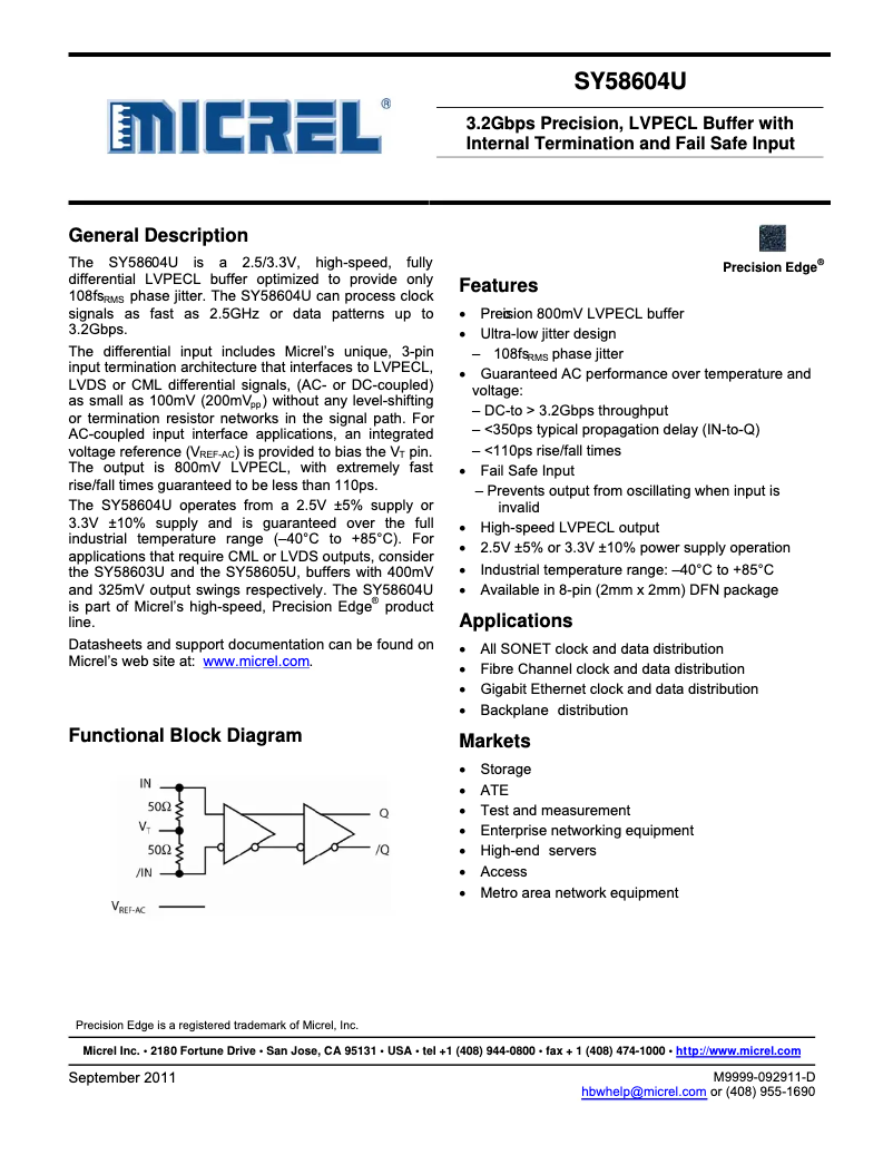 Page 1 de la notice Manuel utilisateur Microchip SY58604U