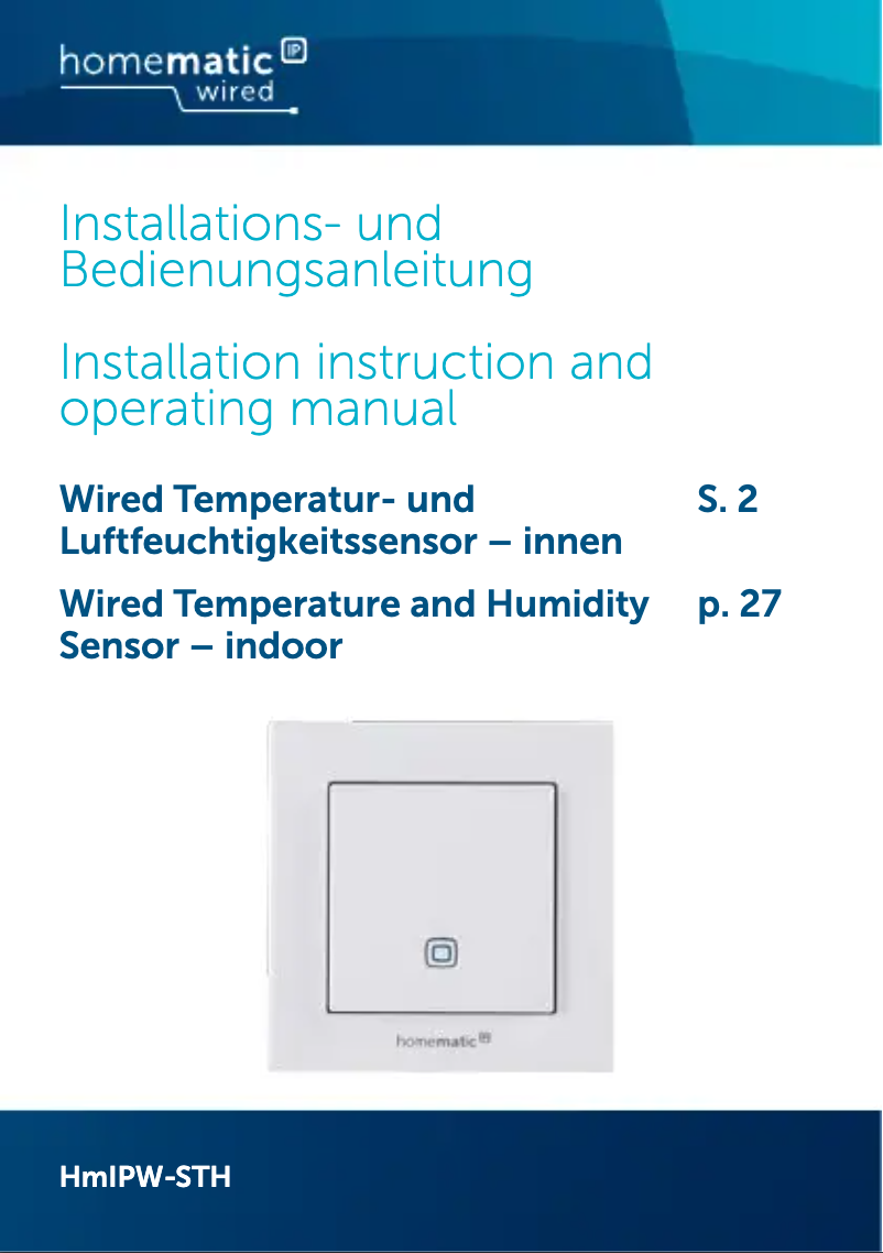 Page n°1 - Manuel utilisateur Homematic IP HMIPW-STH