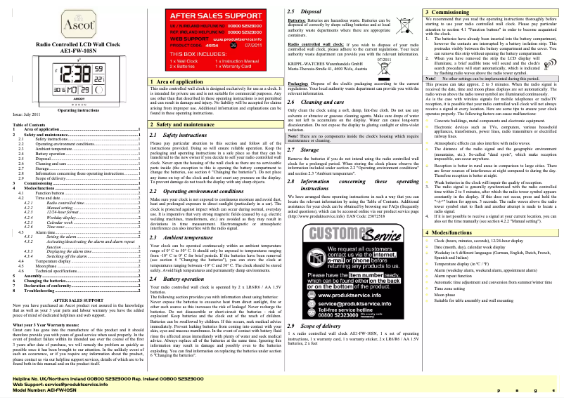 Page 1 de la notice Manuel utilisateur Ascot AE1-FW-10SN