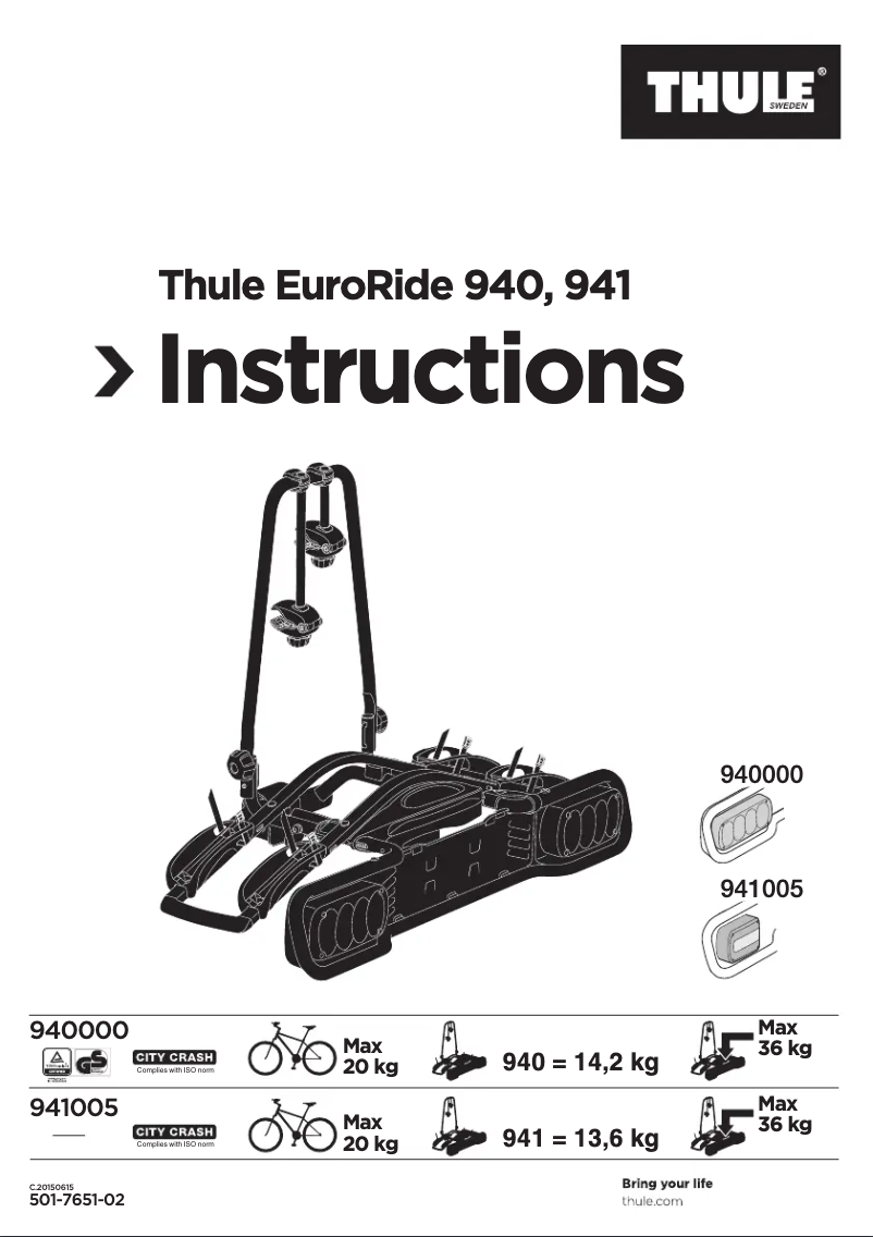 Page n°1 - Manuel utilisateur Thule EuroRide 940