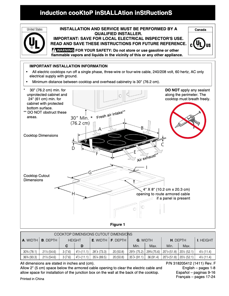 Page n°1 - Guide d'installation Frigidaire FPCC3085KS