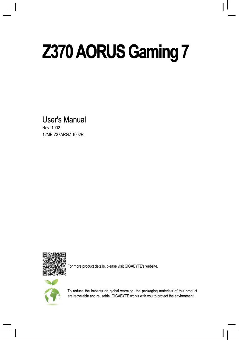 Image de la première page du manuel de l'appareil Z370 Aorus Gaming 7