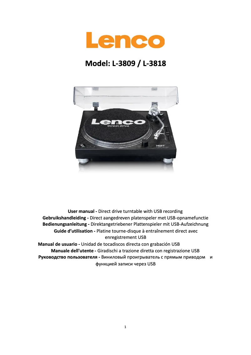 Page n°1 - Manuel utilisateur Lenco L-3809