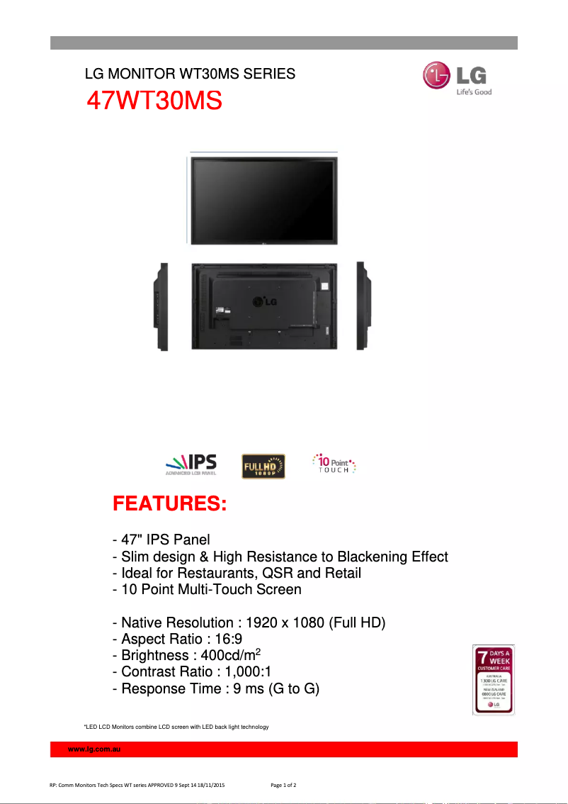 Página 1 del manual Ficha técnica LG 47WT30MS