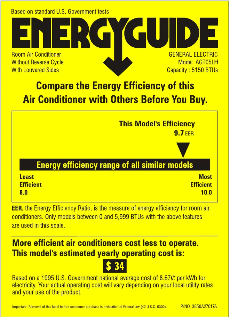Page n°1 - Label énergétique GE AGT05LH