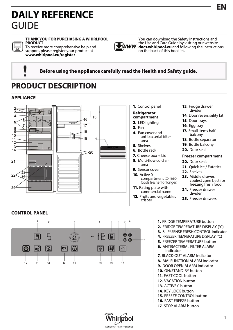 Page 1 de la notice Manuel utilisateur Whirlpool BSNF 9782 OX