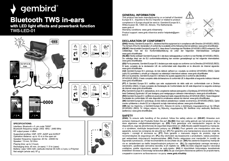 Image de la première page du manuel de l'appareil TWS-LED-01