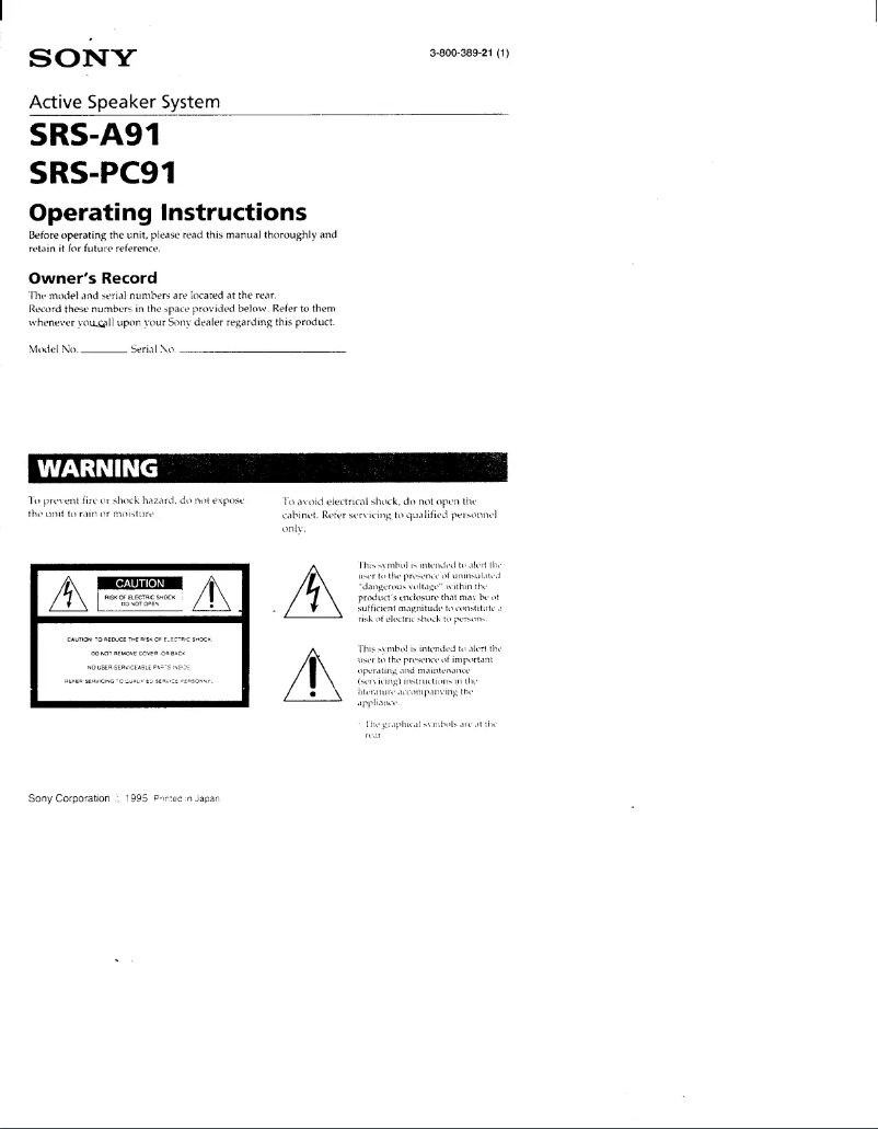 Page 1 de la notice Manuel utilisateur Sony SRS-A91