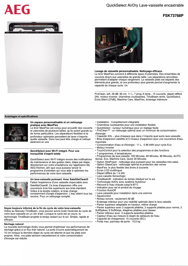 Page 1 de la notice Fiche technique AEG FSK73768P