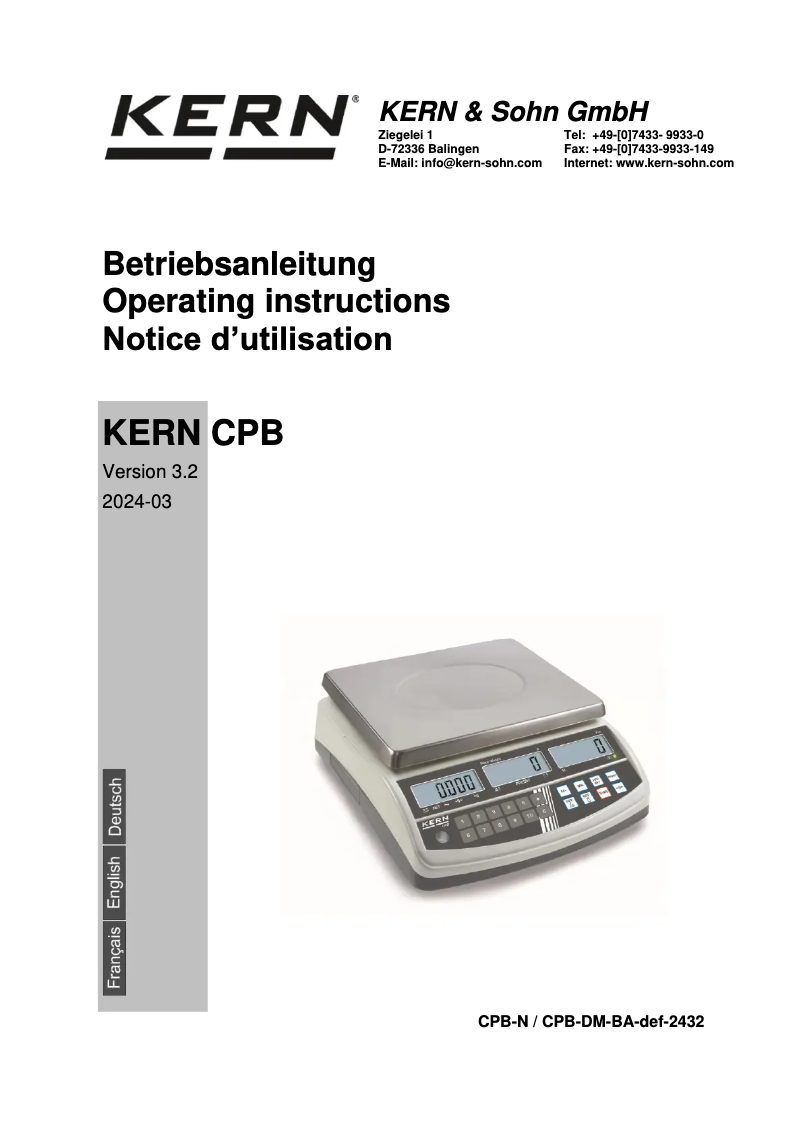 Page n°1 - Manuel utilisateur Kern CPB 30K0.5N