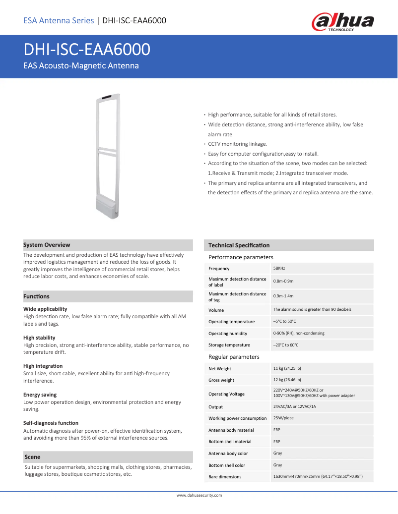 Page 1 de la notice Fiche technique Dahua Technology ISC-EAA6000-R
