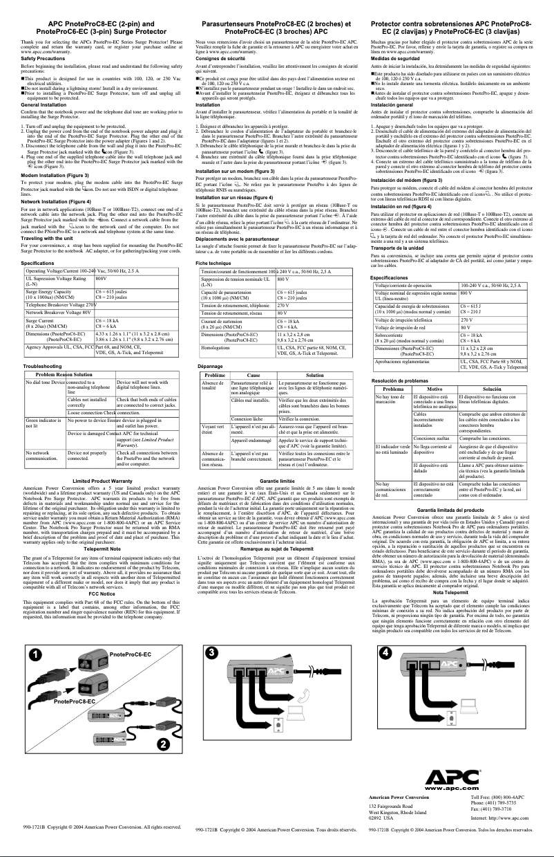 Page n°1 - Manuel utilisateur APC SurgeArrest Essential PNOTEPROC6